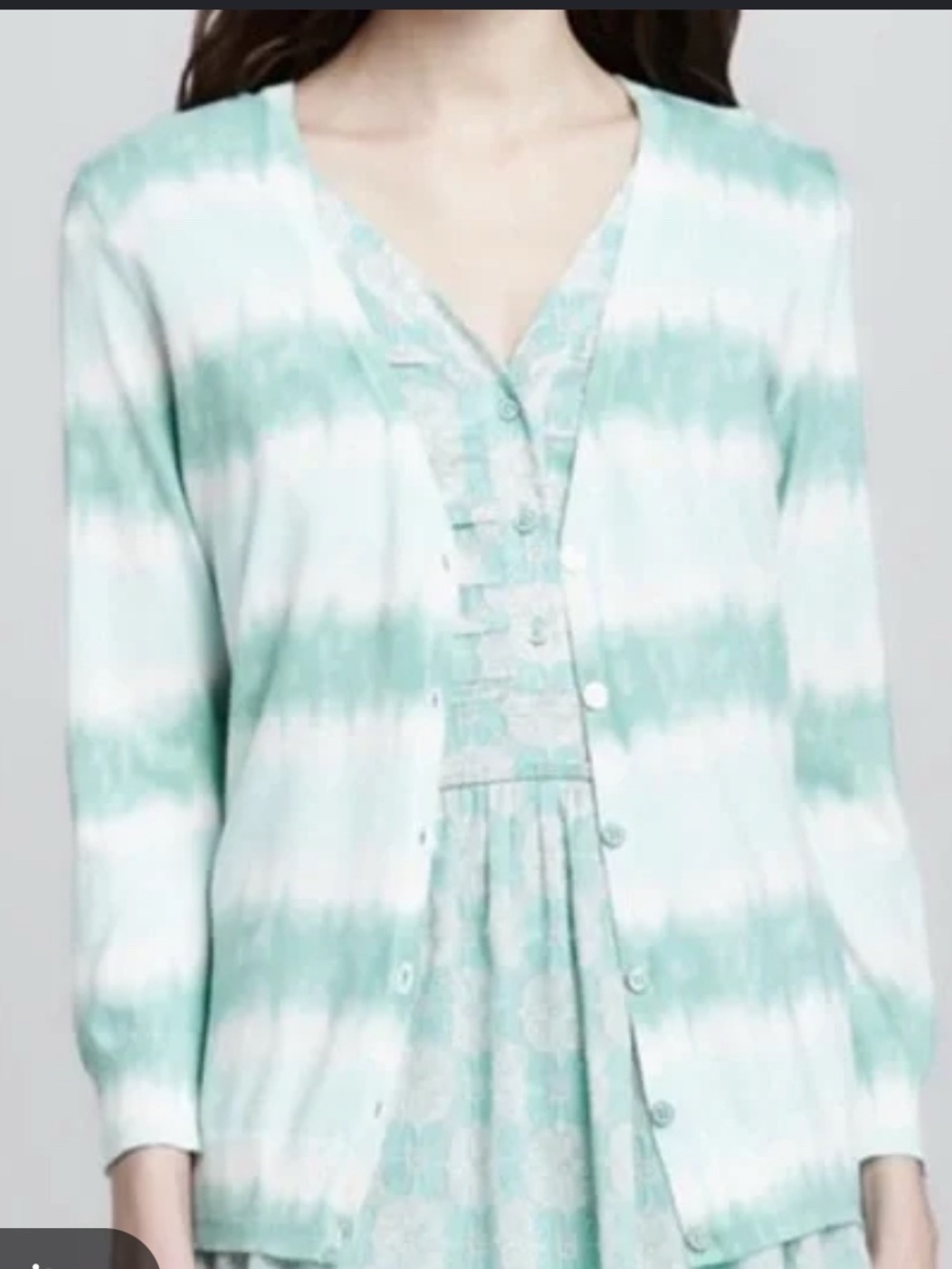 Tory Burch Mint Tie Dye Stripe Bogott Cardigan